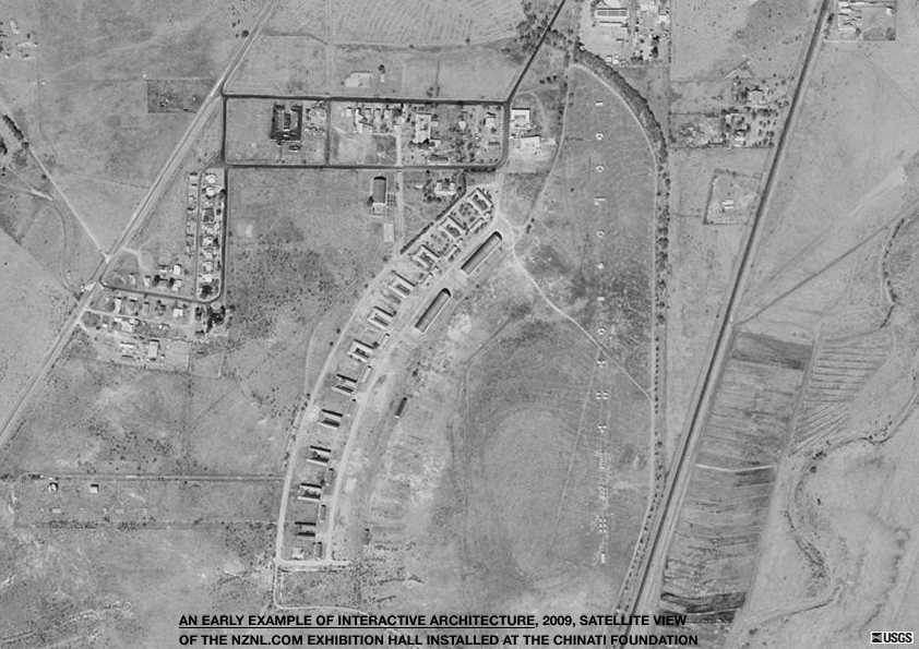 Geert Dekkers - a drawing a day at nznl.com - AN EARLY EXAMPLE OF INTERACTIVE ARCHITECTURE, 2009, SATELLITE VIEW OF THE NZNL.COM EXHIBITION HALL INSTALLED AT THE CHINATI FOUNDATION
flash movie